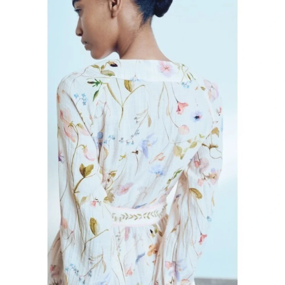 NWT H&M Floral Wrap Dress Large Fairy Botanical LS Feminine Brunch Wedding Chic - Picture 13 of 16